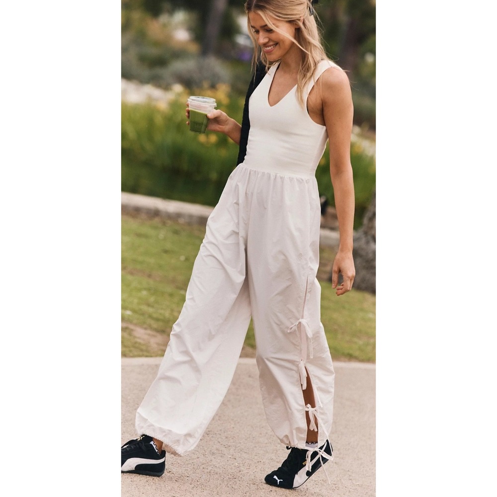Free People Movement Justa Dream One Piece Small Wide Leg Tie Back Jumpsuit Soft